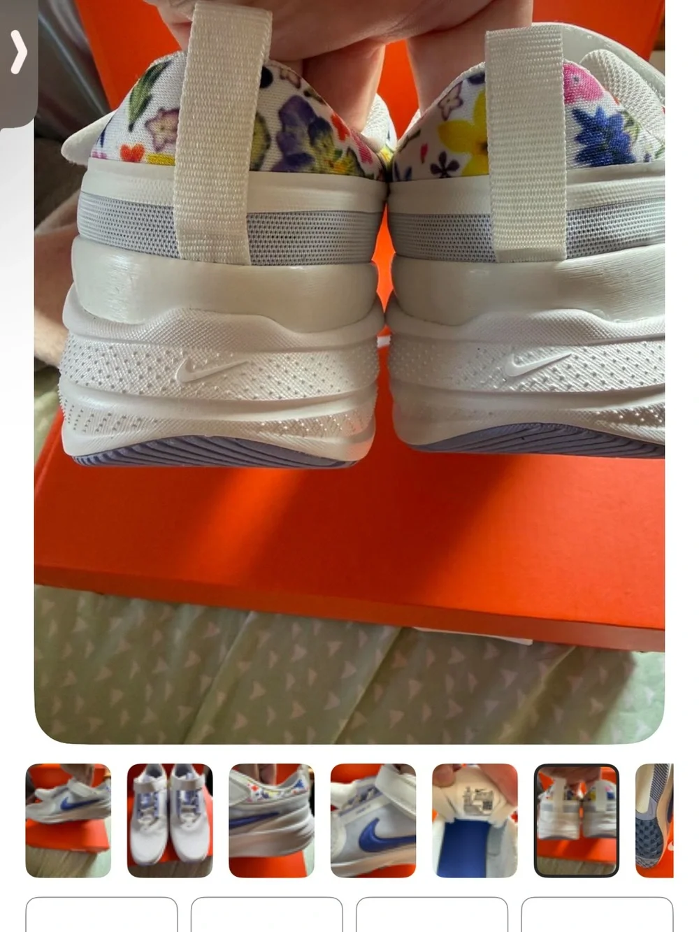 Nike White Kids Sneakers with Blue Swoosh and Multicolor Collar
